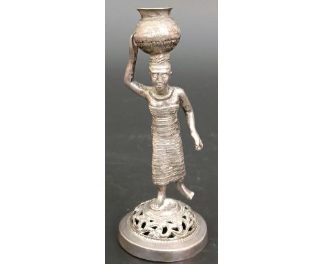 A Burmese silver coloured metal menu holder, in the form of a figure, 2.0 ozt, 9.5 cm high