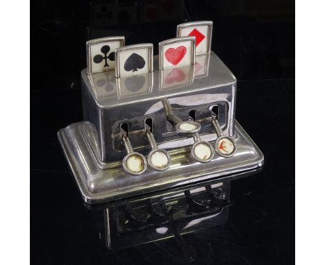 A Rowenta nickel plate Bridge playing card trump indicator, early to mid-20th century, width 10cmAll in working order but the