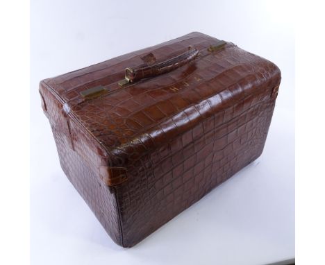 ASPREY OF LONDON - crocodile-skin travelling case, late 19th/early 20th century, with brass locks, 45cm x 30cm x 28cmGenerall