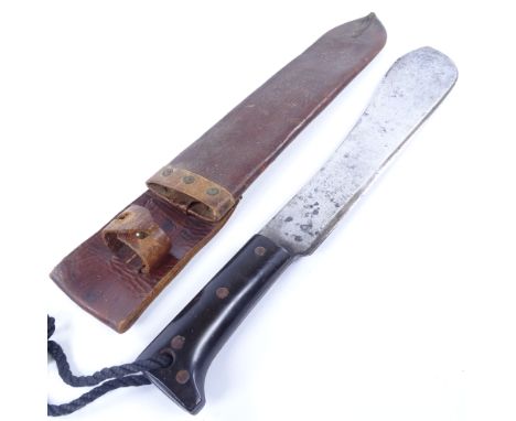 An American Second World War Period machete, by Collins & Co, dated 1944, blade length 37cm with original leather scabbardBla