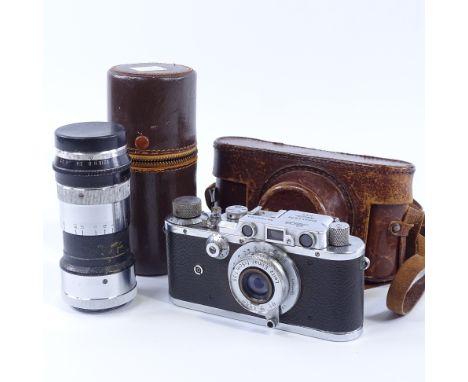 Leica III Vintage roll film camera, circa 1934, serial no. 129180, with Leitz Elmar F5, 1;3.5 lens, original leather case and