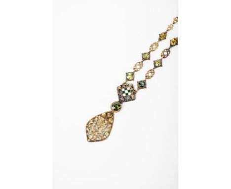 A gold and enamel pendant necklace probably by John Paul Cooper or H G Murphy, made at Henry Wilson's workshop, the gold pend