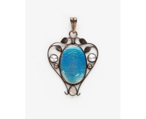 A rare Keswick School of Industrial Arts silver and enamel pendant necklace, the design attributed to Herbert Maryon, possibl