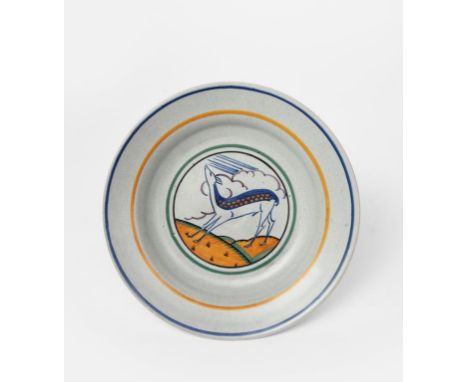 An early Carter Stabler & Adams Poole Pottery Deer plate designed and painted by Truda Adams, incised to Heal, painted to the