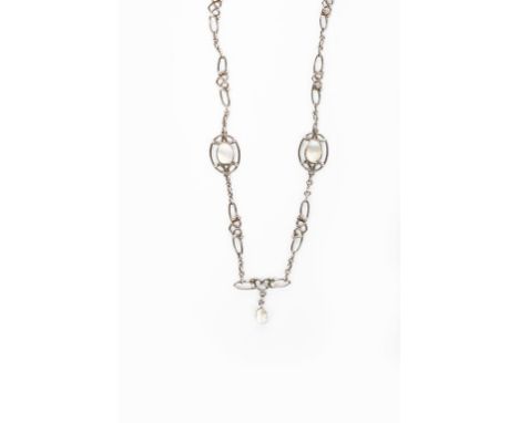 A silver necklace in the manner of Newlyn Industrial Classes, silver wirework links with Celtic knot and ball decoration, set