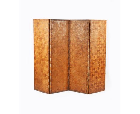 An unusual four-fold leather screen, unsigned, 46 x 152cm (each panel) ProvenanceSir Ambrose Heal, thence by descent