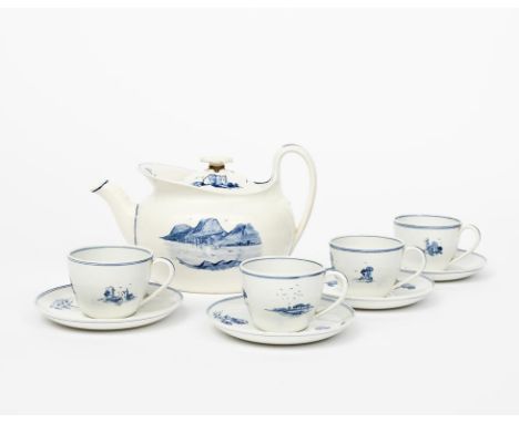 A Wedgwood tea set for six painted by Alfred Powell for Geoffrey Lupton, comprising teapot and cover, four cups and saucers, 