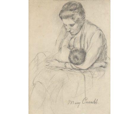 Artist: Mary Cassatt (American, 1845 - 1926). Title: "Mother Nursing Her Child". Medium: Pencil drawing on paper. Date: Compo