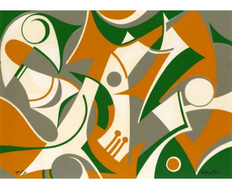 Artist: Steve Wheeler (American, 1912 - 1992). Title: "The Fox Went Out". Medium: Original color silkscreen. Date: Composed 1