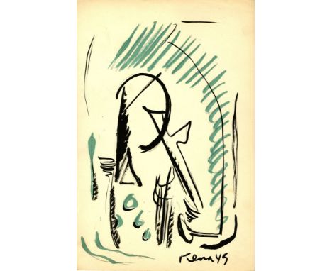 Artist: Jaled Muyaes (Chilean/Mexican, 1921 - 2007). Title: "Non-Objective Personaje". Medium: Gouache on paper. Date: Compos