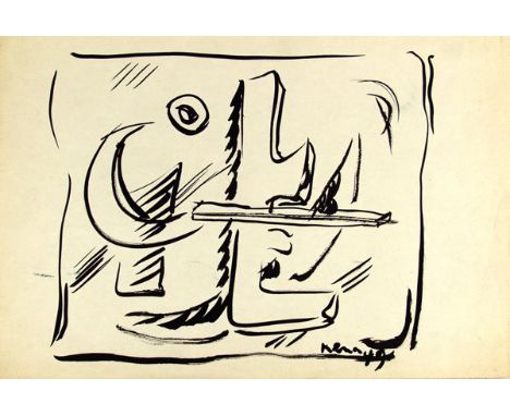 Artist: Jaled Muyaes (Chilean/Mexican, 1921 - 2007). Title: "Non-Objective Composition #06". Medium: Pen and ink on paper. Da