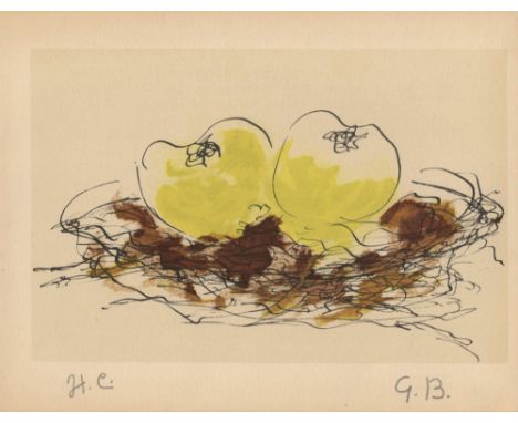 Artist: Georges Braque (French, 1882 - 1963). Title: "Pommes". Medium: Original hand-colored gouache pochoir on collotype. Da