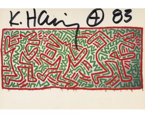 Artist: Keith Haring (American, 1958 - 1990). Title: "Untitled 1981 (#2) [three barking dogs] [promotional card]". Medium: Co