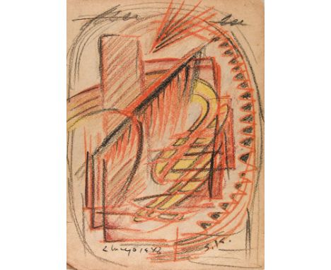 Artist: Jaled Muyaes (Chilean/Mexican, 1921 - 2007). Title: "Non-Objective Composition #18". Medium: Color crayon. Date: Comp