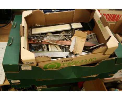 Three boxes containing a collection of hand tap and die sets, various files and a box containing an air drill and various 'T'