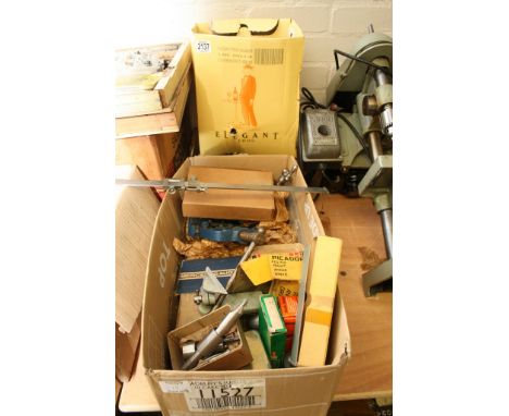 A collection of three boxes containing a small collection of Myford lathe electrical spares (untested) together with a small 