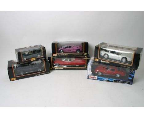 6 boxed maisto 1/18 scale model vehicles 