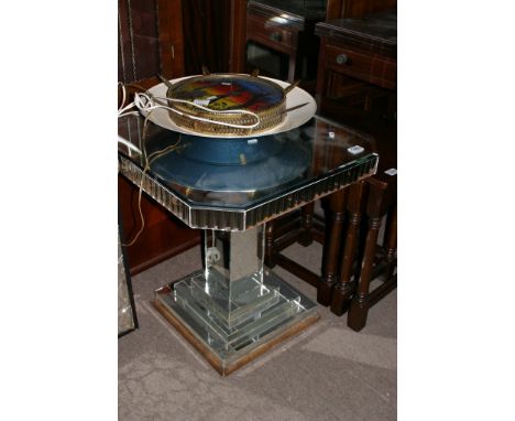 A retro glass top occasional table and a wall light 