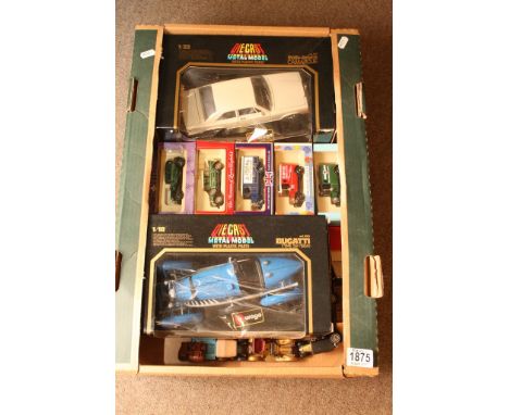 Two boxed Burago scale model cars plus other various cars