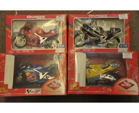 Four boxed Guiloy metal die cast scale model 1/10 Motorbikes as new 