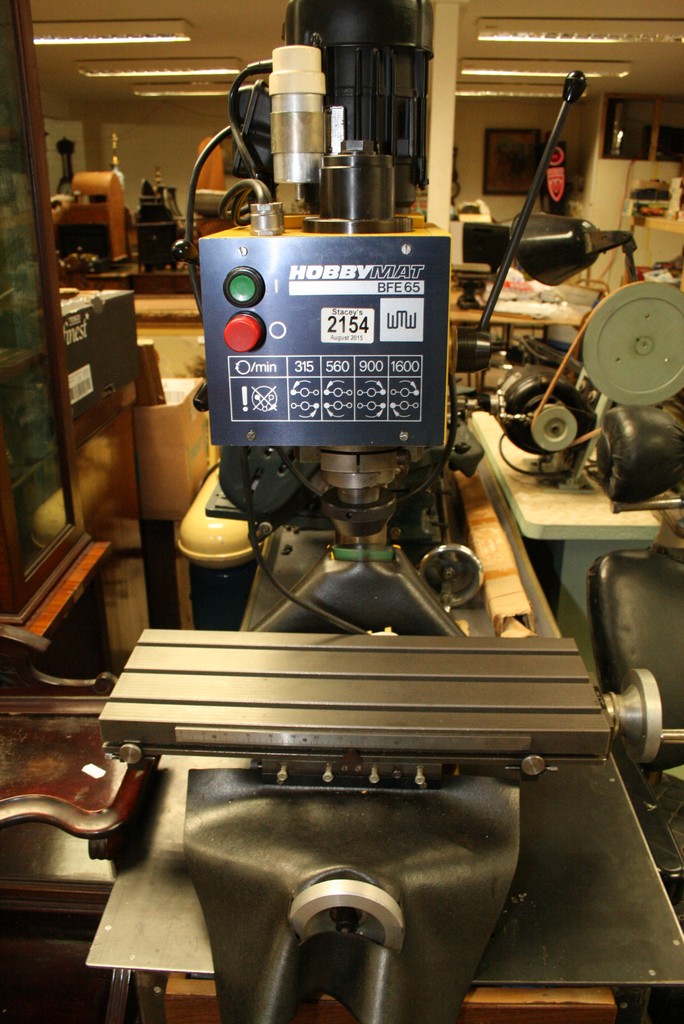 A Hobbymat BFE65 bench vertical milling machine, with adjustable bed