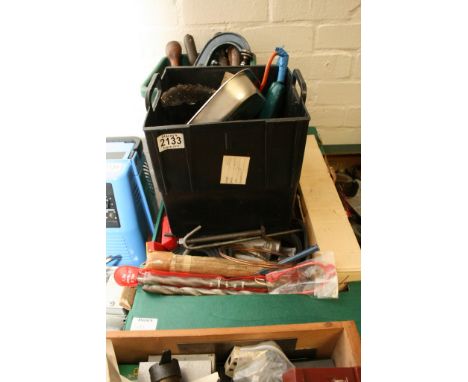 Four boxes containing an assortment of small hand tools, engineering spares and homemade tools, and Black & Decker electric d