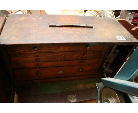A five drawer engineers work box containing a large quantity of high quality routing bits, Tap and Dies, tolerance measures a