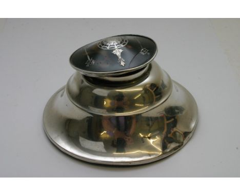 A silver and tortoiseshell circular inkwell, London 1911.