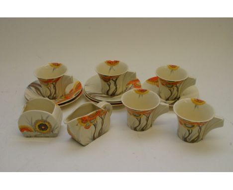 A Clarice Cliff part tea service in Rodanthe pattern.