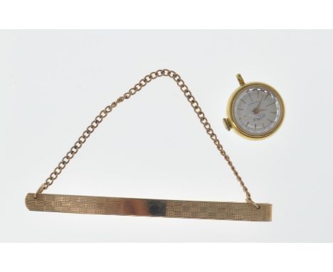 A vintage retro 9ct gold front and back tie clip with chain (marked HG&amp;S) together with a vintage Gradus 17 jewels incabl