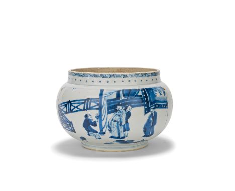 A BLUE AND WHITE JARKangxiThe squat ovoid body supported on a short foot and rising to a rounded shoulder and upright neck, p