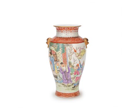 A FAMILLE ROSE 'HUA MULAN' VASEQianlong mark, Republic periodOf baluster form, decorated with a continuous scene depicting th