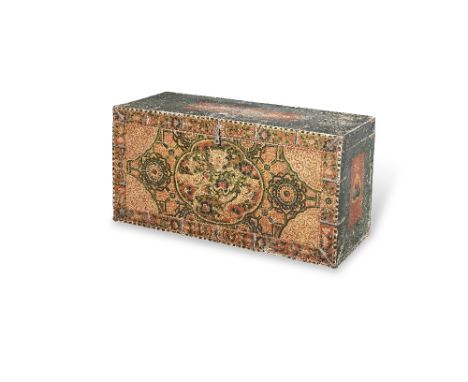 A PAINTED WOOD 'DRAGON' STORAGE CHESTTibet, 18th centuryPainted to the front in polychrome pigments decorated with a kati rim