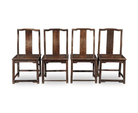 A SET OF FOUR HUALI YOKEBACK CHAIRS19th/20th centuryEach chair with a shaped crest rail, with an S-shaped backsplat flanked b