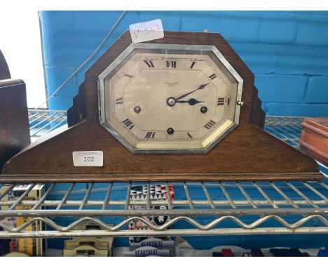 A Art deco period wooden cased mantle clock with pendulum (untested). shipping unavailable 