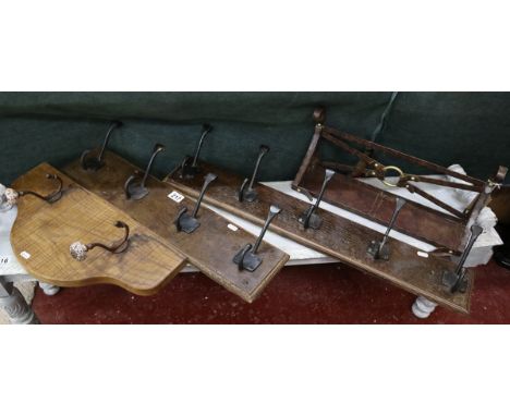3 coat racks &amp; metal shelf