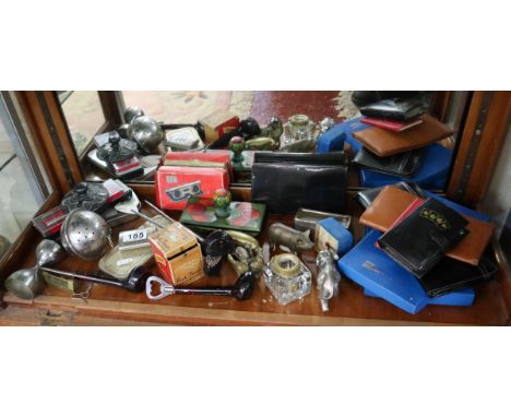 Shelf of collectables to include unusual white metal elephant
