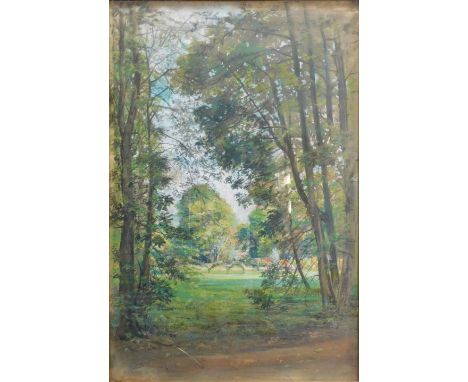 Bernhard K. J. MANNFELD (1848-1925). Sommergarten. 1889.105 cm x 69 cm. Gemälde. Mischtechnik (u.a. Gouache, Kohle, Wasserfar