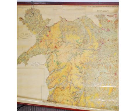 A stunning vintage 1930's extremely large canvas backed  land Utilisation Survey of Britain North Wales, surveyed on the six-