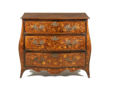 A Dutch chest of drawersWalnut with profuse marquetry in boxwood, satinwood, dyed woods, and other timbers, depicting an urn 