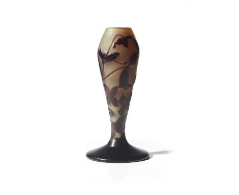 An Art Nouveau vase Glass paste Pink and brown shades Floral and foliage decoration SignedHeight: 21,5 cm