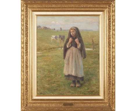 A landscape with shepherd girlOil on canvas Signed and dated 1902(relined, minor restoration)82,5x66 cm