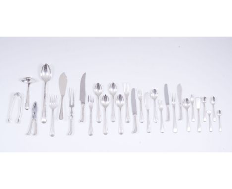 A twelve cover cutlery setComprising: 16 serving utensils; soup spoons; dinner forks and knives; fish forks and knives; desse