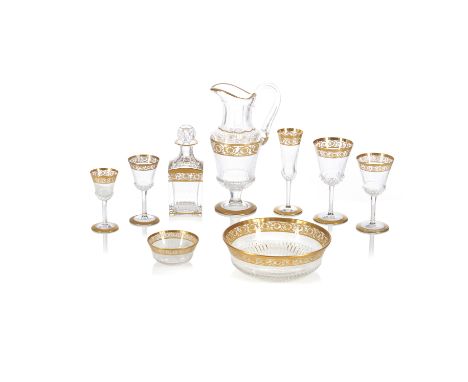 A Saint Louis crystal glass service, "Thistle" modelComprising 18 water glasses, 24 red wine glasses, 12 white wine glasses, 