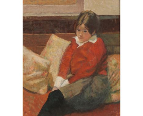  *MARJORIE ISLES (20th/21st Century) 'Alice' A portrait of a young woman in an interior, monogrammed lower left, further insc