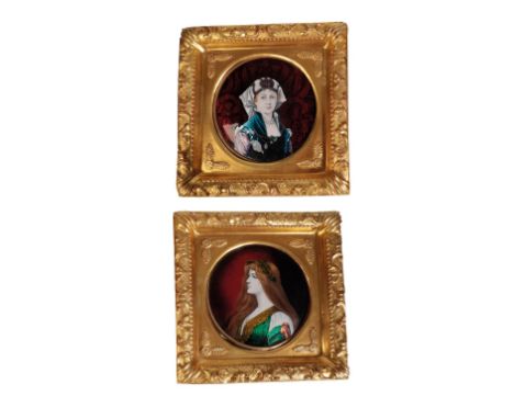   PIERRE BONNAUD 1865-1930) FOR LIMOGES: A PAIR OF ART NOUVEAU PORTRAIT PLAQUES signed and dated 1904, depicting Baloise in m