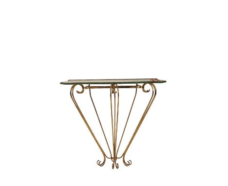 * MANNER OF PIER LUIGI COLLI: A BRASS CONSOLE TABLE AND MATCHING MIRROR the console 80cm wide x 79.5cm high x 30cm deep. The 