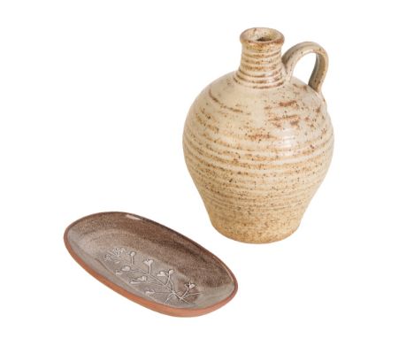 * DAVID LEACH (1911-2005) A LOWERDOWN POTTERY PIN DISH the interior decorated with a sprig of shepherd's purse, 16cm long; to