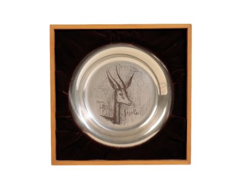 * BERNARD BUFFET (1928-1999) 'Gazelle' A sterling silver circular plate, limited edition No A895, with original velvet lined 