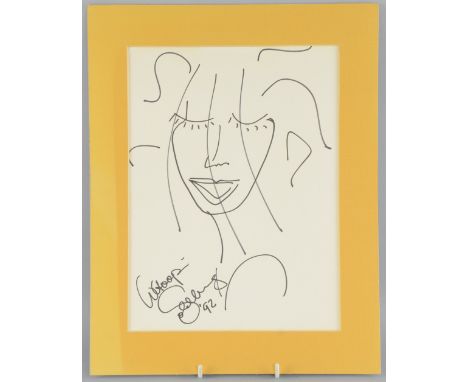 Whoopi Goldberg, American Actress, a sketch on card, signed and dated, '92, mounted